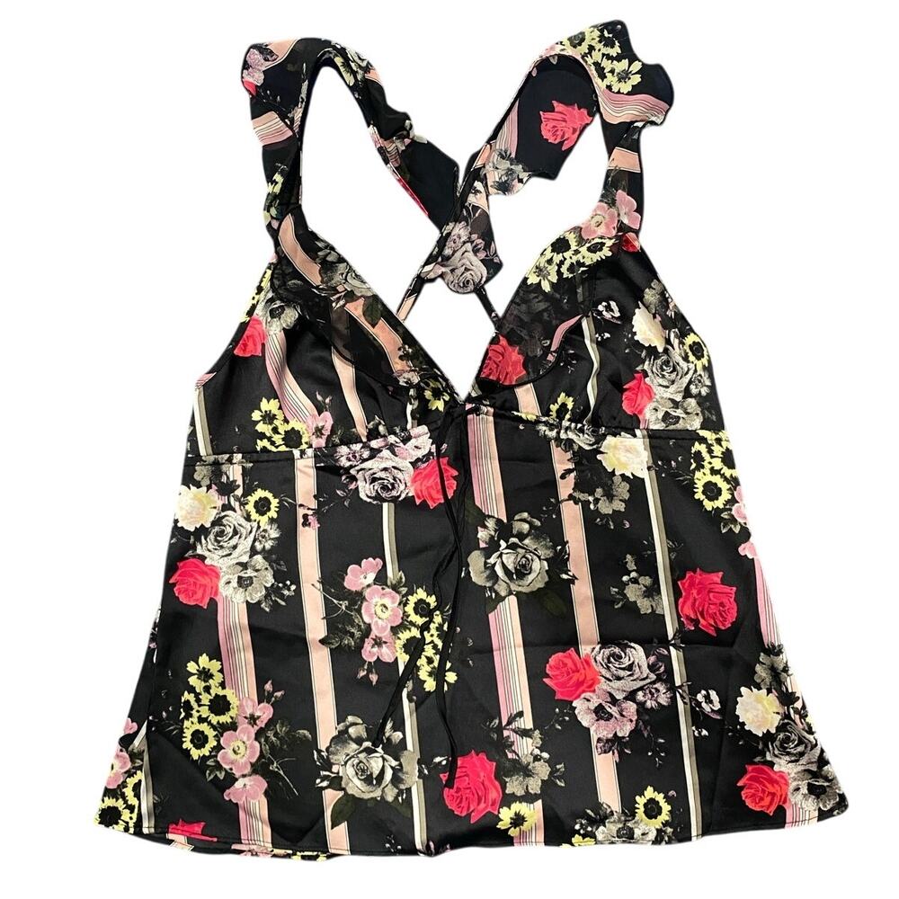 Victoria Secret Ruffle Babydoll Satin Floral Top Sz S y2k